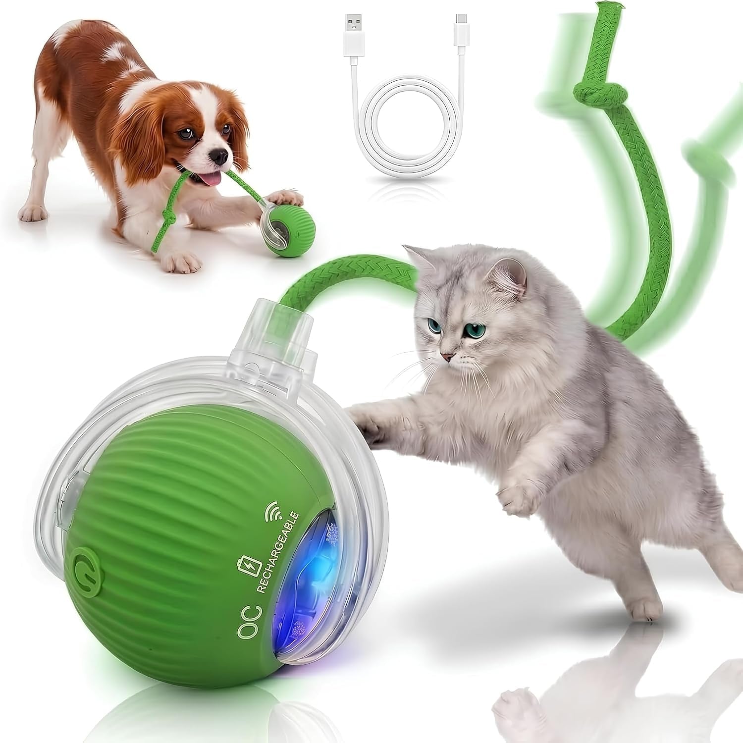 Cat & Small Dog Automatic Moving Ball 2.0 - Interactive Toy [Green]