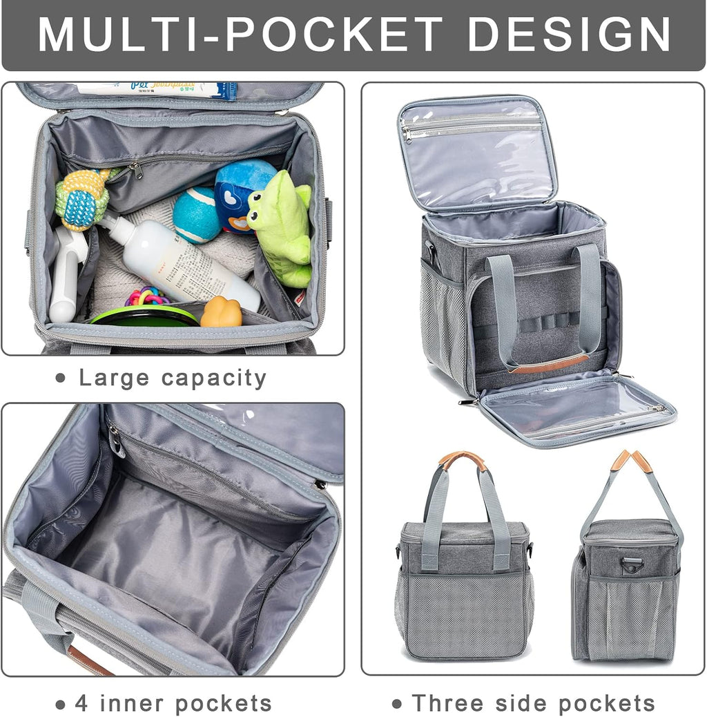 Pet Grooming Bag, Dog Grooming Supplies Organizer Tote Bag, Perfect for Pet Grooming Tool Kit Accessories-Grey
