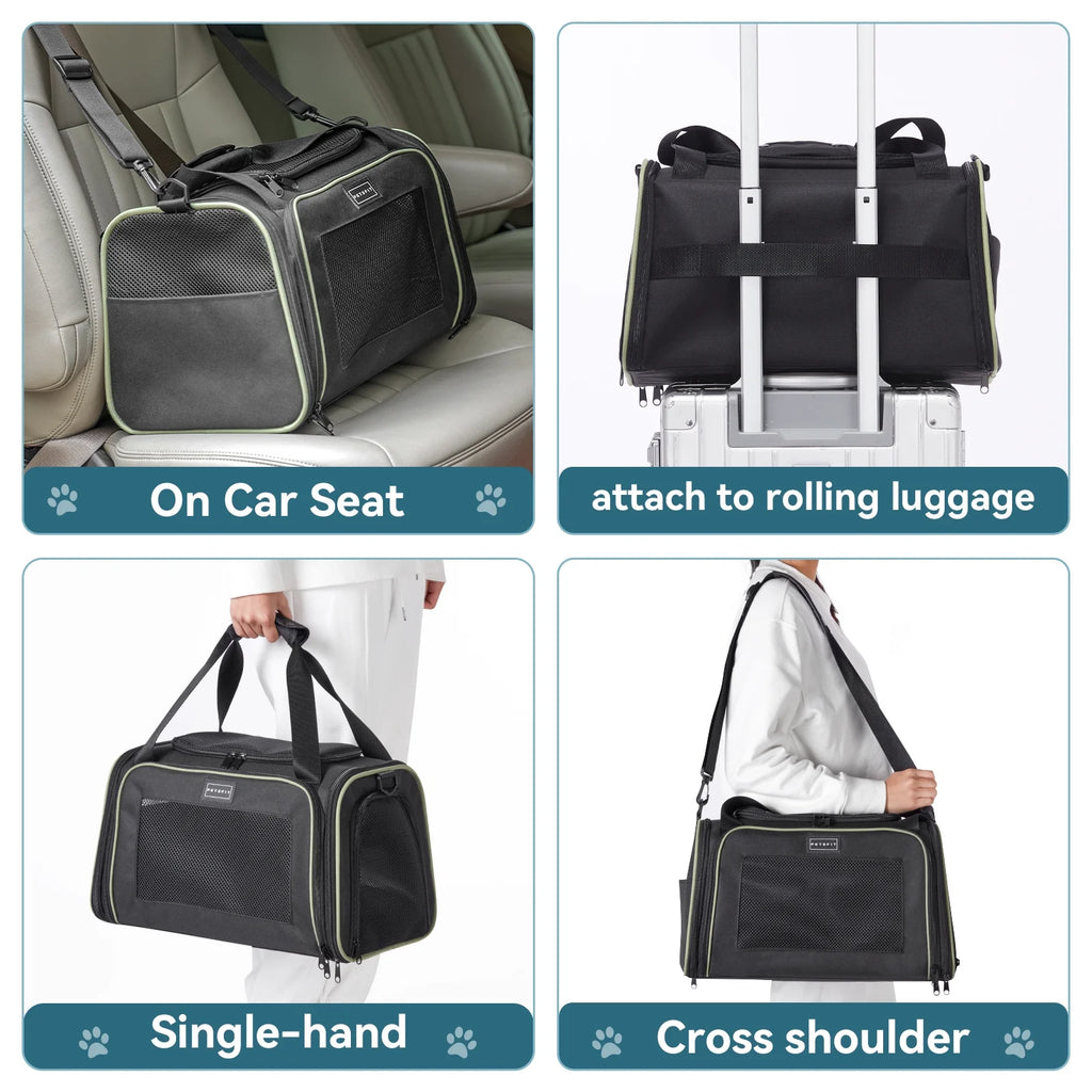 17In Cat Carrier, Pet Carrier Airline Approved with Extendable Mat, TSA Approved Pet Carrier,Under 20 Lbs, Black