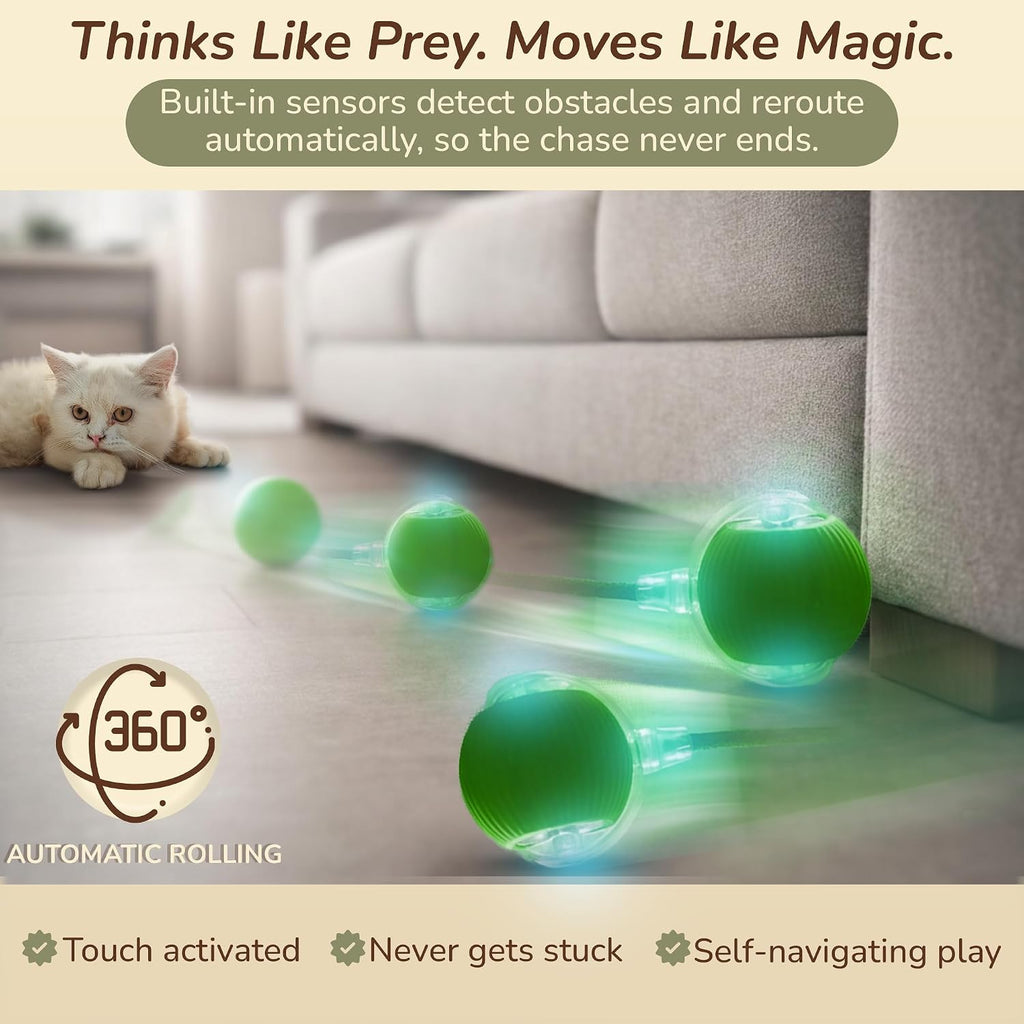 Cat & Small Dog Automatic Moving Ball 2.0 - Interactive Toy [Green]